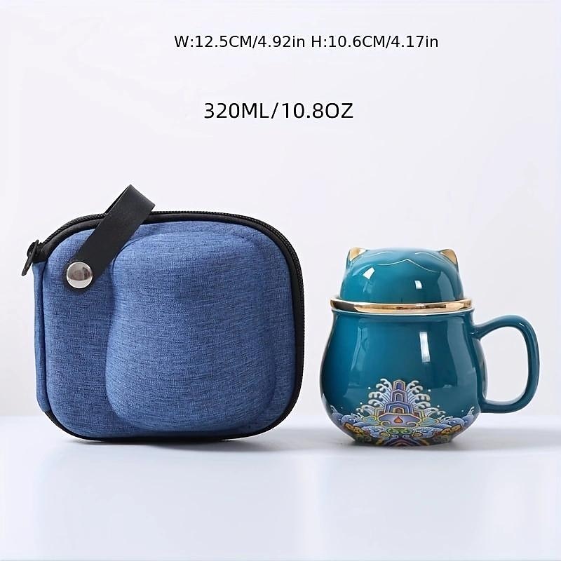 Travel Tea Set Ceramic Portable Lucky Cat Tea Mug - Perfect for Travel, Office, or as a Gift!2