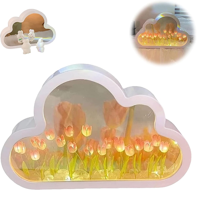 20PCS DIY Cloud Tulip Night Light Tulip Night Simulation Flower Bedroom Sleeping Table LampRoom Decor for Teen GirlsHandmade Makeup Mirror for Furniture Decoration Bedrooms Atmosphere2