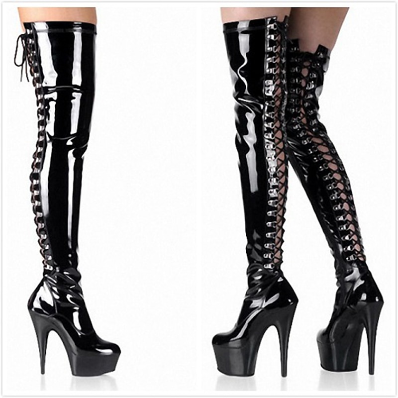 Women's High Platform Punk Boots with Lace-Up Detail and Glossy Finish for Clubwear and Fashion Events3
