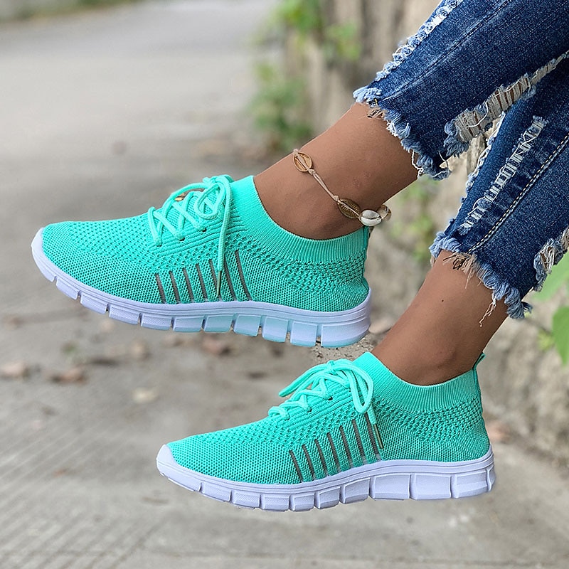 Women's Black Knit Sneakers with White Sole for Running and Casual Wear 10