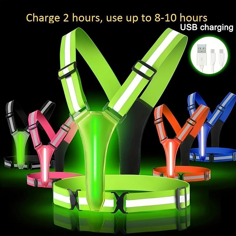 USB Rechargeable LED Reflective Vest – High Visibility Safety Gear for Carnival Running, Cycling, Walking & Night Sports3