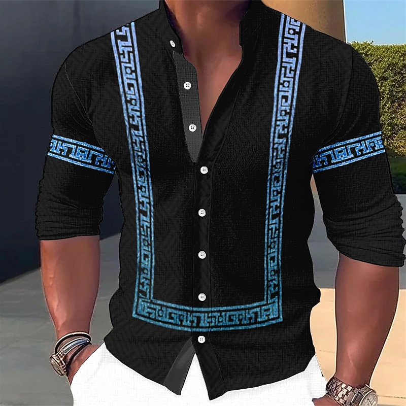 Men's Geometry Ethnic Shirt Button Up Shirt Long Sleeve Fashion Streetwear Designer Outdoor Casual Daily Summer Spring Fall Stand Collar Print Yellow Red Blue Green Gray3