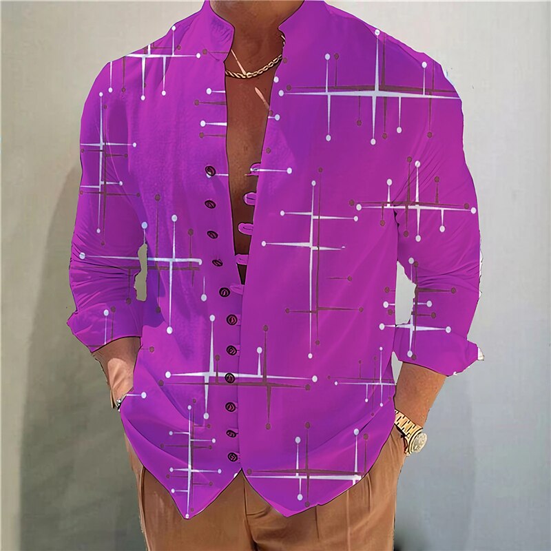 Men's Geometric Pattern Geometry Shirt Button Up Shirt Long Sleeve Fashion Streetwear Designer Outdoor Casual Daily Summer Spring Fall Stand Collar Print Yellow Red Royal Blue Blue Purple4