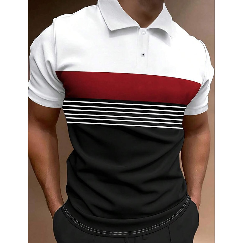 Men's Button Up Polos Polo Shirt Casual Sports Lapel Short Sleeve Fashion Basic Color Block Button Summer Regular Fit Fire Red Black White Army Green Dark Navy Dark Gray Button Up Polos4