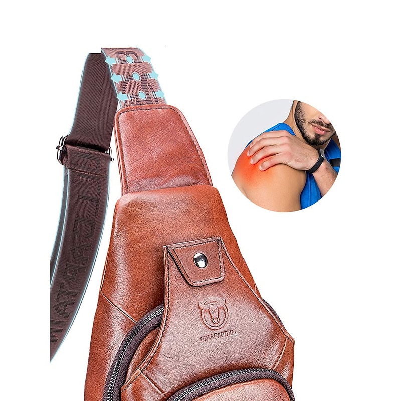 2023 cowhide Leather Casual Fashion Crossbody Chest Bag men's leather bag USB Charging Travel Shoulder Bag Daypack Male3