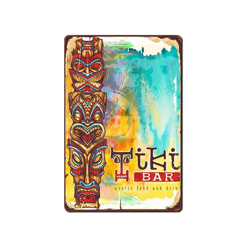 1pc Tiki Bar Metal Tin Sign Summer Beach Tin Sign Vintage Beach Signs Wall Decor Painting Wall Hanging For Bar Decor Home Decor Wall Art Metal Tin Sign 20x30cm/8''x12''3