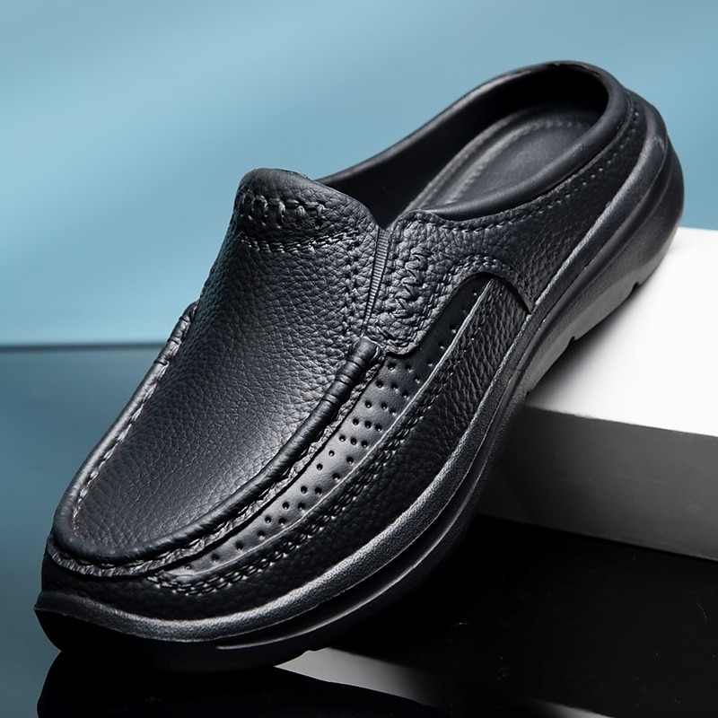 Men's Black Faux Leather Slip - On Loafers, Breathable Perforation & Shock - Absorbing Sole, Comfortable & Stylish for Daily/Work Wear