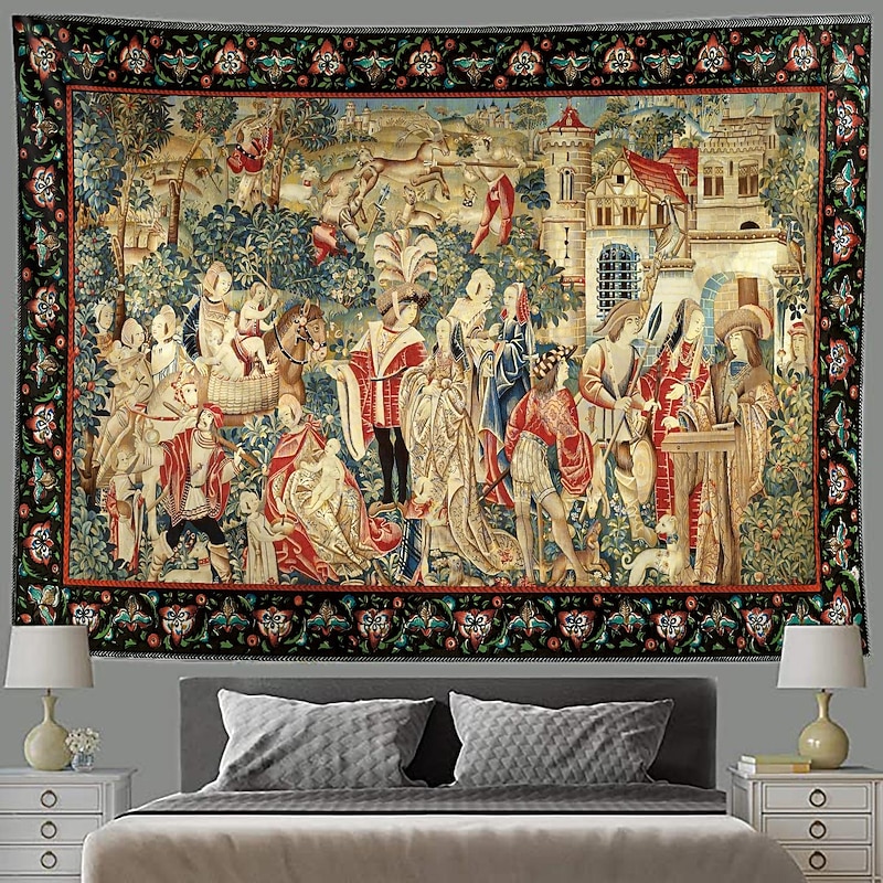 Medieval Mille Fleurs Tapestry Middle Age Wall Art Large Tapestry Mural Decor Photograph Backdrop Blanket Curtain Home Bedroom Living Room Decoration2