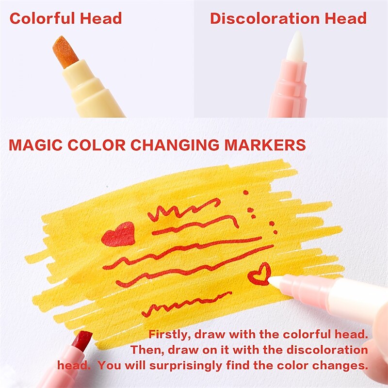 6/12pcs Magic Color Changing Highlighter Set, Double Tip Chisel Tip 12 Soft Colors Fluorescent Markers, Rainbow Pen Journal Cartoon DIY Notes Painting, Easter Decoration, Art Supplies4