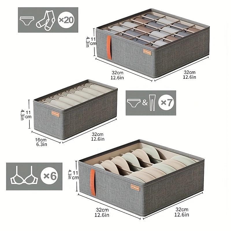 Wardrobe Clothes Organizer, Underwear Socks Bra Storage Box, Fabric Foldable Cabinet Organizer, Drawer Organizer For Storing Pants, Socks, Bras, Underwear, Ties2