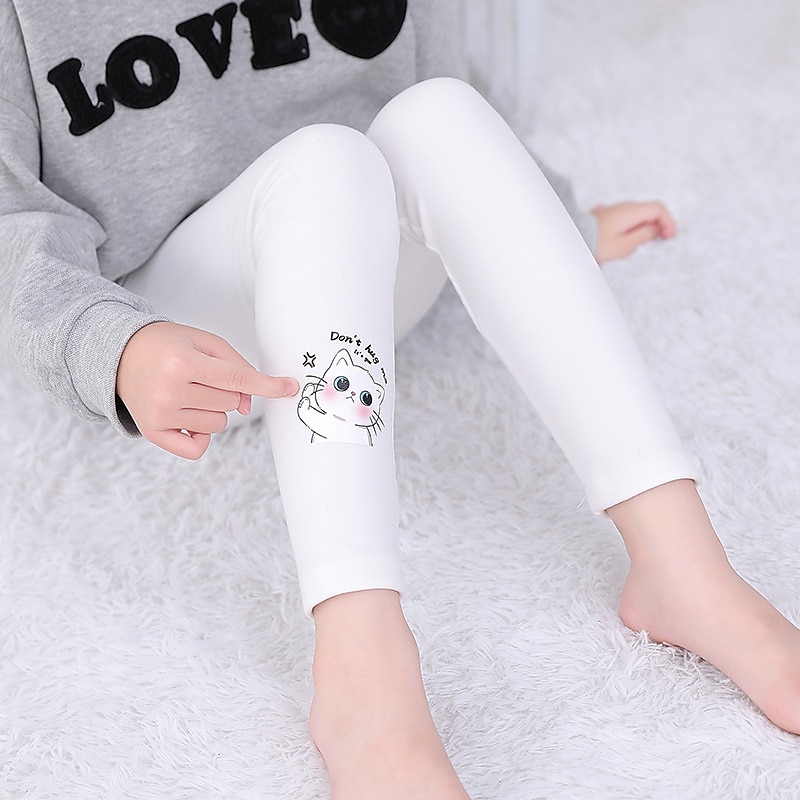 Kids Girls' Leggings Cat Active Outdoor 7-13 Years Spring Black White Pink2