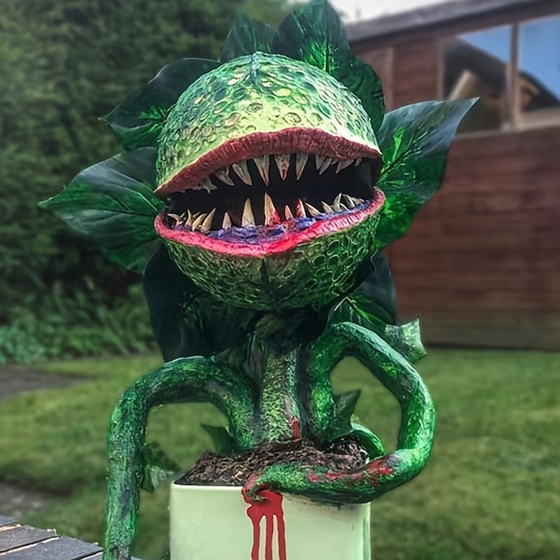 Halloween Outdoor Garden Plant Statue Sculpture Resin Cannibal Flower Outdoor Figurines Horrible Patio Art Ornaments for Lawn Decorations