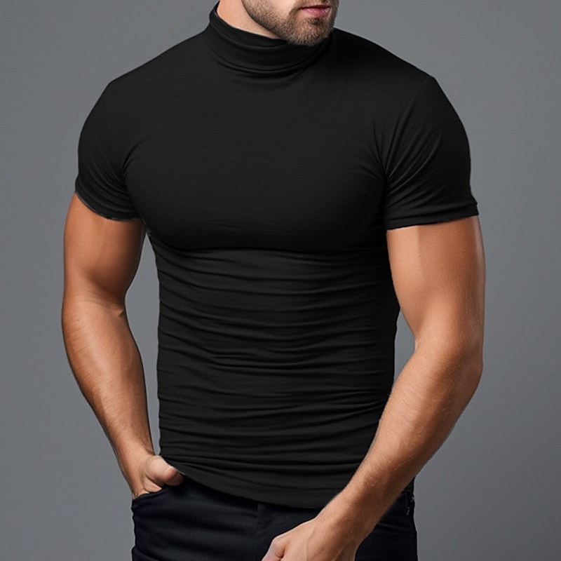 Men's T Shirt Tee Top Short Sleeves Turtleneck Summer Plain Fashion Designer Basic Vacation Street Going out Black White Green Top Tee for Men3