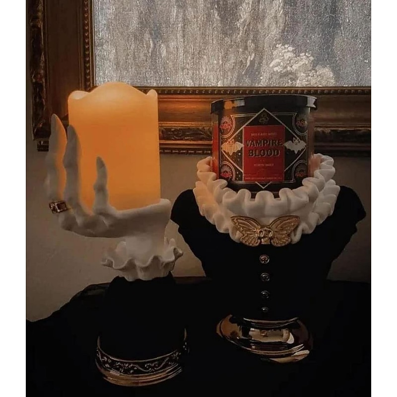 Halloween Candle Holder Witch Hand, Witch Hand Candle Holder Halloween Palm Candle Holder,Resin Witch Hand Candlestick Halloween Home Party Decorative,Haunted House Decor4