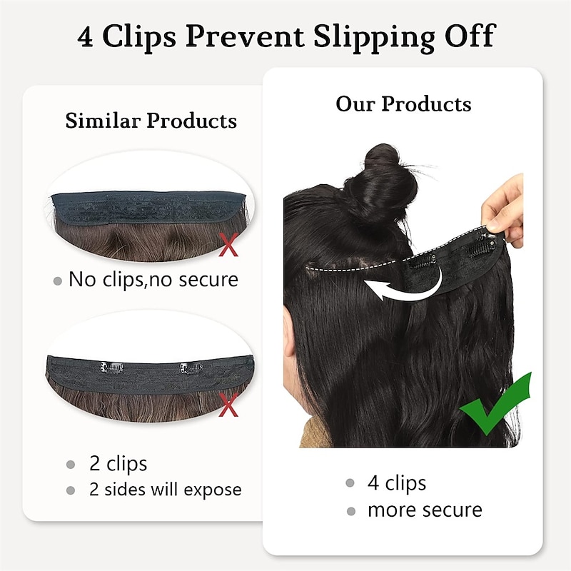 Invisible Wire Hair Extensions with Transparent Wire Adjustable Size 4 Secure Clips Long Wavy Secret Hairpiece 20 Inch Dark Brown for Women4