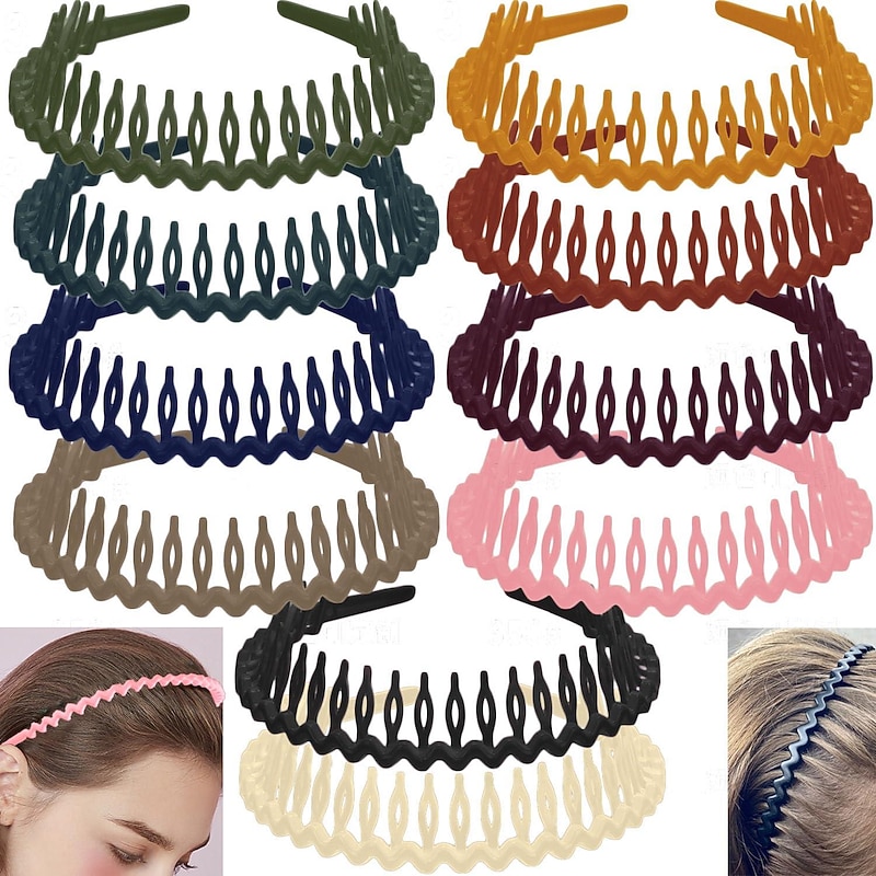 1PC  Non Slip Fashion Effortless Plastic Headbands with Teeth Comb Skinny Hair Bands for Women Men Teen Girls, Long Teeth Morandi
