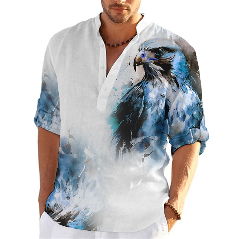 Men's Animal Eagle Shirt Button Up Shirt Long Sleeve Fashion Streetwear Designer Outdoor Casual Daily Summer Spring Fall Stand Collar Print Yellow Red Blue Green Gray2