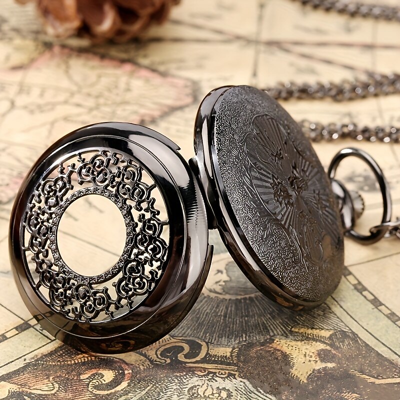 Starry Blue Dial Pocket Watch Roman Numerals Pendant Bronze Hollow Case  Quartz Pocket Watch Steampunk Vintage Necklace Hanging Watches Souvenir Gifts for Men Women4