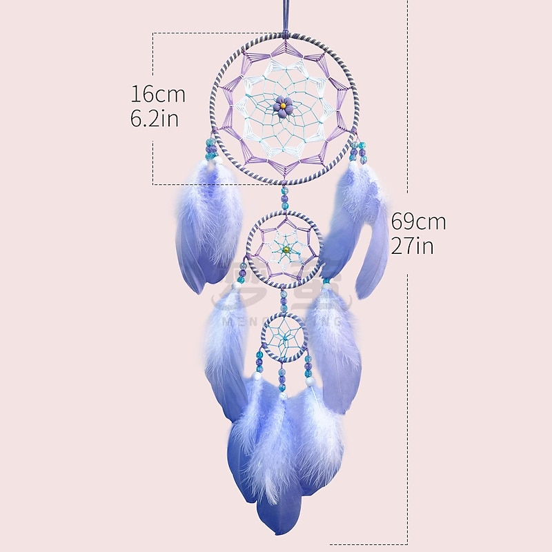Blue Dream Catcher Handmade Gift Feather Hook Flower Wind Chime Ornament Wall Hanging Decor Art Boho Style 69x16cm/27''x6.3''2