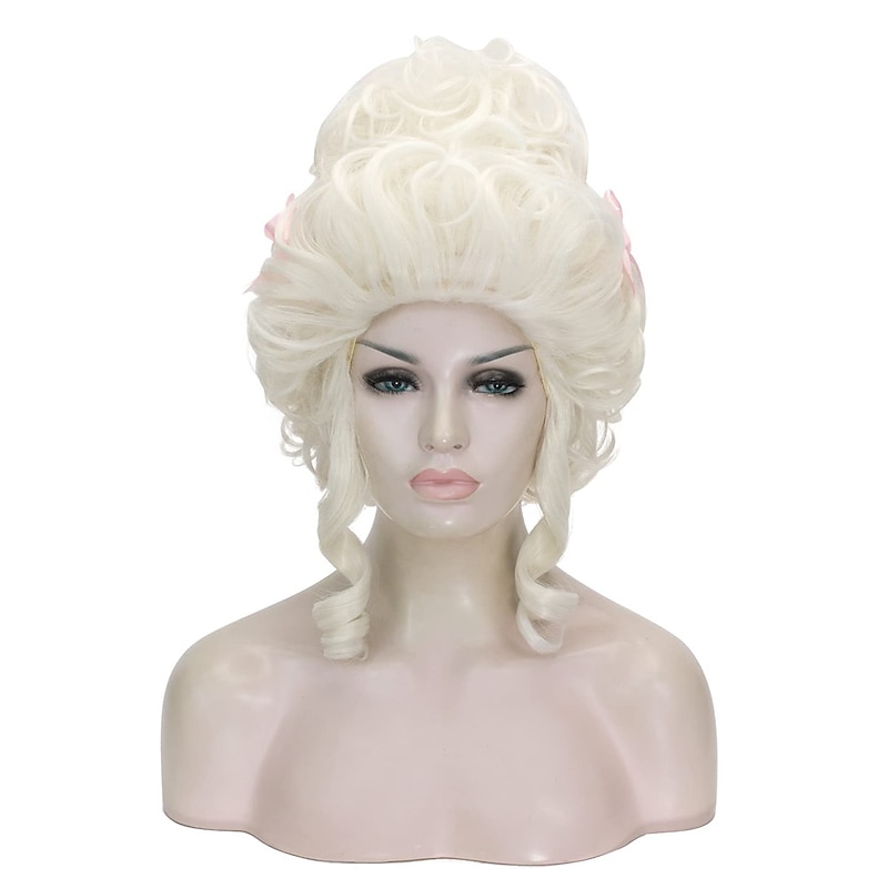 Aicos Ladies 18th Century White Blonde Curly Costume Wig Updo Carnival Cosplay Wig Adult Women Victorian Dress Costume Wig Halloween Wigs