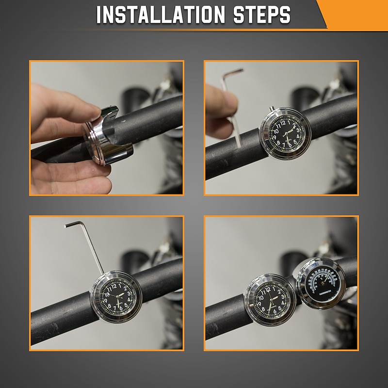Motorcycle Waterproof Handlebar Mount Dial Clock/Thermometer3