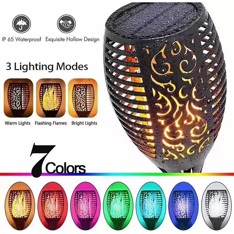 Solar Outdoor Flickering Flame Lights, Halloween Christmas Solar Torch Pathway Lights Waterproof Lamp Landscape Decoration Lighting Decorate for Outside Garden Pathway Camping Barbecues3