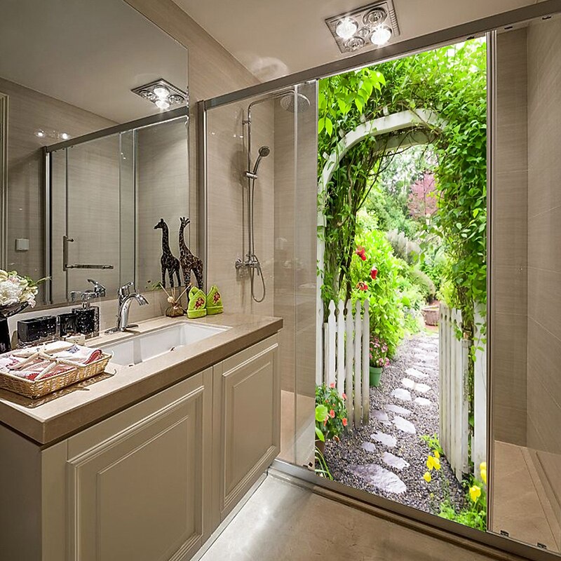 3D 2pcs Self-adhesive Creative Door Stickers Diy Decorative Home Waterproof Wall Stickers 77x200cm (30.3"x78.7" ) Wall Decor for bedroom living room3