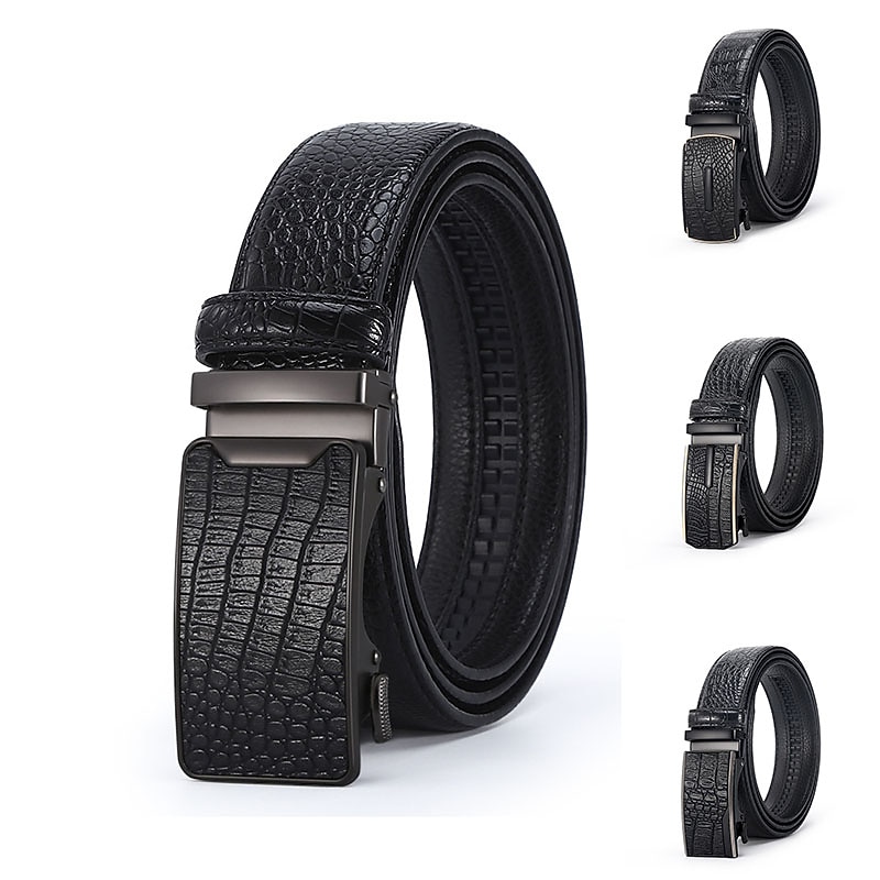 Men's Leather Belt Tactical Belt Black 1# Black 2# Cowhide Plain Daily Wear Going out Weekend