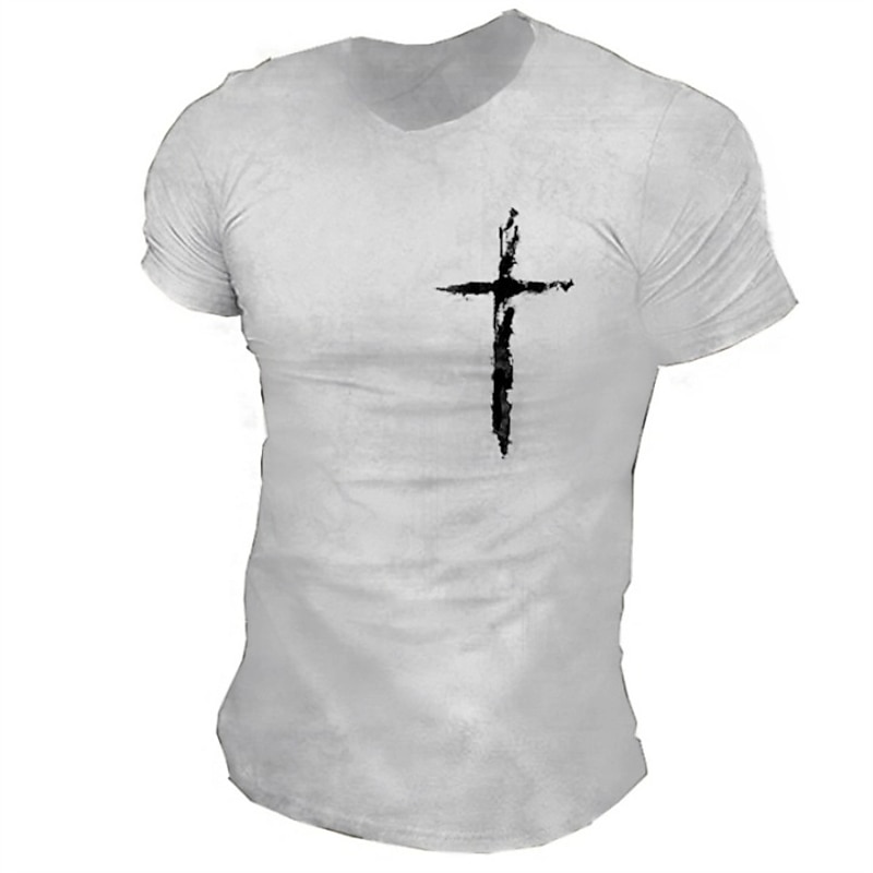 Men's Graphic Prints Cross 100% Cotton T Shirt Graphic Tee Cotton Short Sleeves Graphic Shirt Black White Navy Blue Comfortable Tee Vacation Street Fashion Designer Clothing