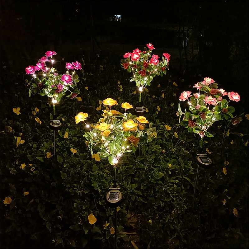 LED Solar Flower Lights Rhododendron Outdoor Simulated Flower Lamp LED Artificial Flower Floor Insertion Lamp  Garden and Courtyard Decorative Lights Holiday Party Decorative Lights