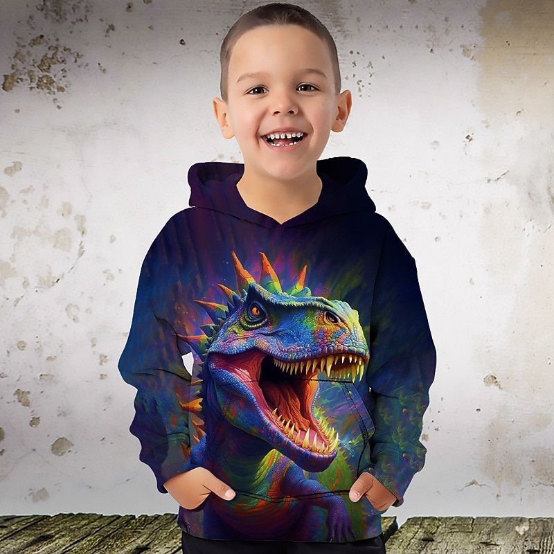 Boys 3D Graphic Animal Dinosaur Hoodie Long Sleeve 3D Print Summer Spring Fall Fashion Streetwear Cool Polyester Kids 3-12 Years Outdoor Casual Daily Regular Fit2