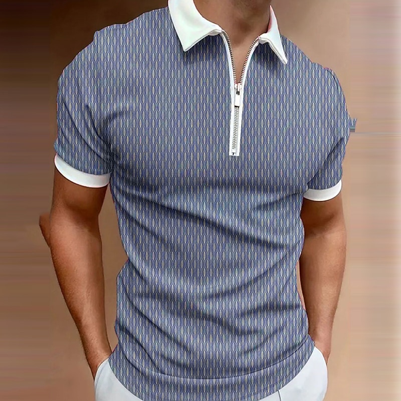 Men's Zip Polo Shirts Golf Shirt Short Sleeve Polo Shirts Collared Shirts Business Casual WorkWear Formal Wear Festival Wear 3D Print Quarter Zip Polo Blue Green Khaki4