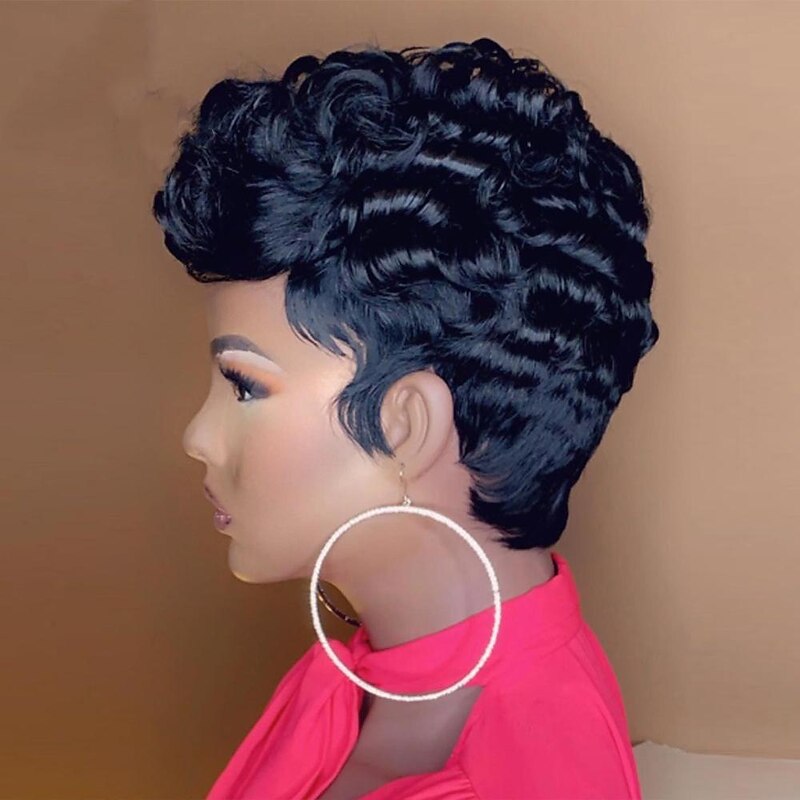 The Cut Life Short Curly Bob Pixie Cut Full Machine Made No Lace Human Hair Wigs With Bang For Black Women Remy Brazilian Hair4