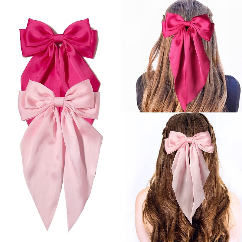 1PC Hair Bow Clips for Women Large Satin Hair Bows Long-Tail Alligator Clips Big Hair Bow Girls Hair Accessories Wedding Prom Party Charm