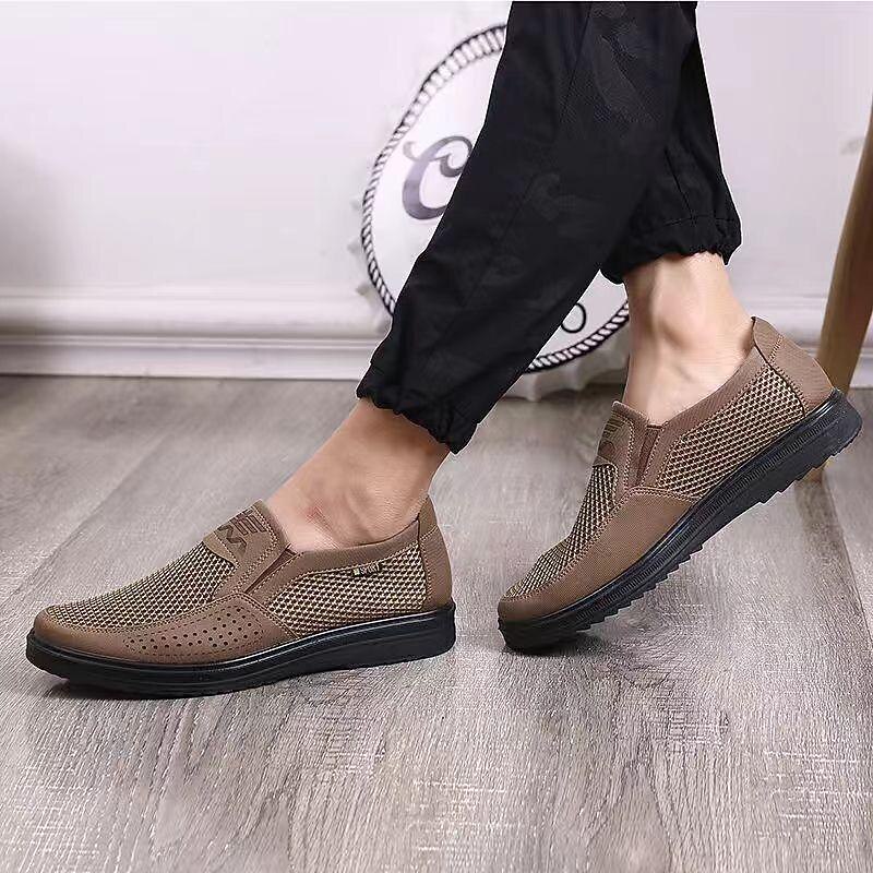 Men's Brown Mesh Slip-On Walking Shoes with Breathable Upper and Cushioned Sole, Lightweight Casual Loafers for Summer Travel, Driving and Daily Wear3