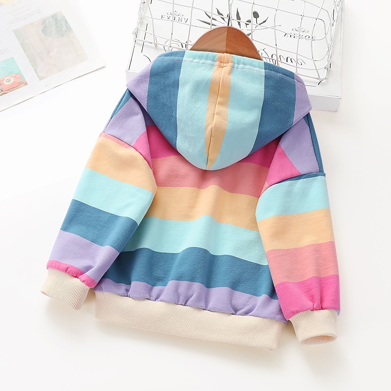 Kids Girls' Hoodie Rainbow Stripe Long Sleeve Pocket Spring Fall Cute Streetwear Daily Cotton Outdoor Casual Regular Fit4
