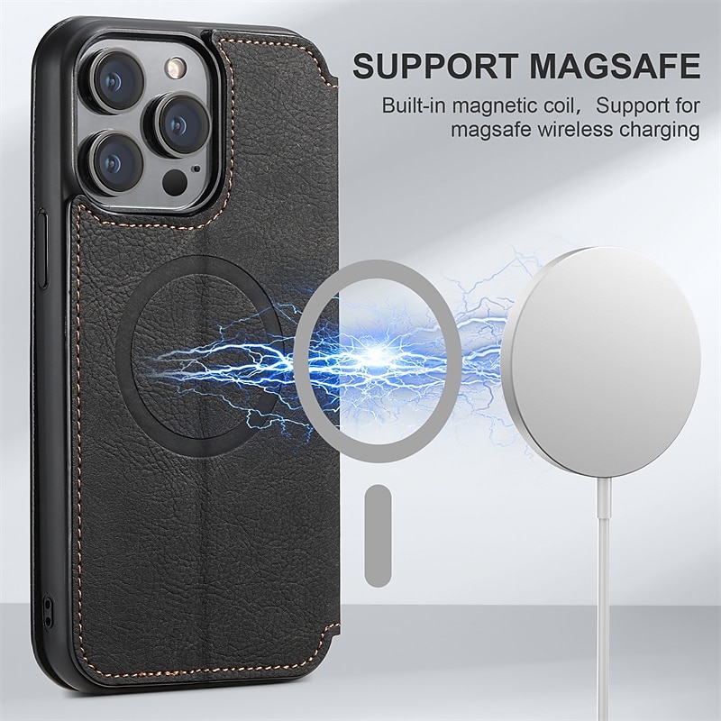 Phone Case For iPhone 17 Pro Max 17 Air 16 15 14 Pro Max Plus 13 12 Pro Max Wallet Case Flip Cover With Magsafe with Stand Holder Magnetic Card Slot Solid Color TPU PU Leather2