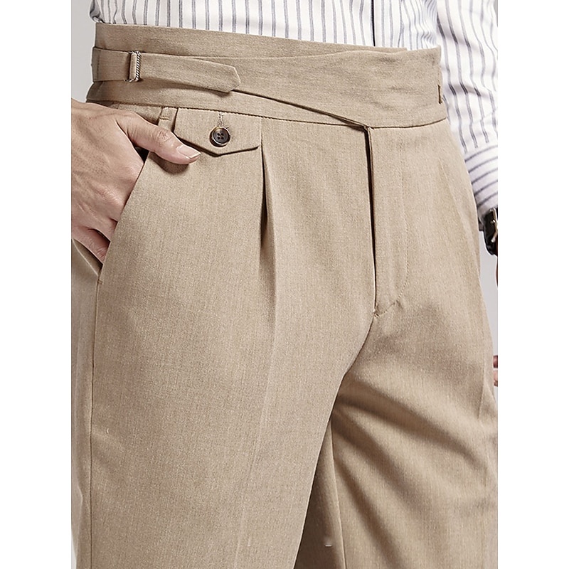 Men's Graduation Dress Pants Trousers Pleated Pants Suit Pants Pocket High Rise Plain Comfort Breathable Outdoor Daily Going out Elegant Vintage Black Khaki