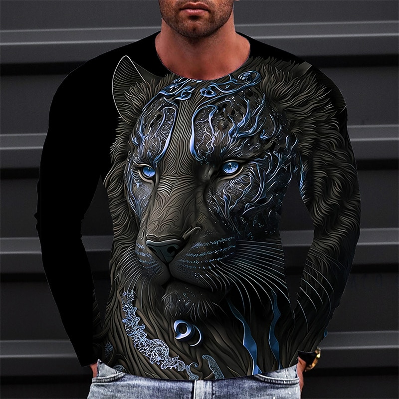 Men's Graphic Animal T Shirt Long Sleeve T shirt 3D Print Crew Neck Shirt Vintage Fashion Designer Outdoor Daily Sports Black Wine Blue Spring &  Fall Clothing Apparel S M L XL 2XL 3XL2