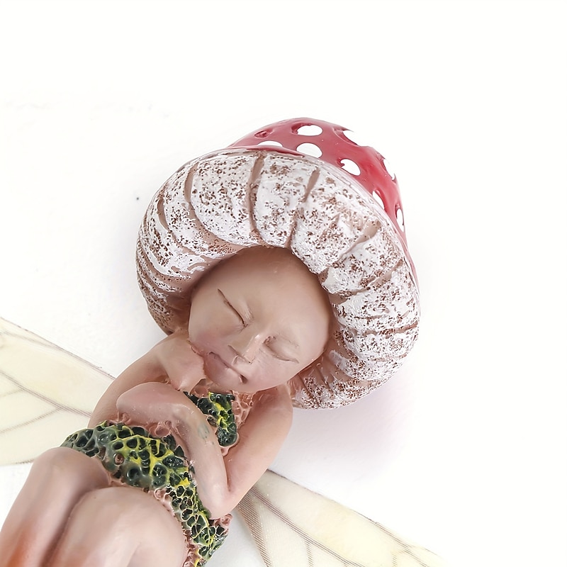 Outdoor Sleeping Little Forest Mushroom Fairy Resin Statue Decoration, Mini Hand Painted Resin Crafts Ornament for Home Garden Office4