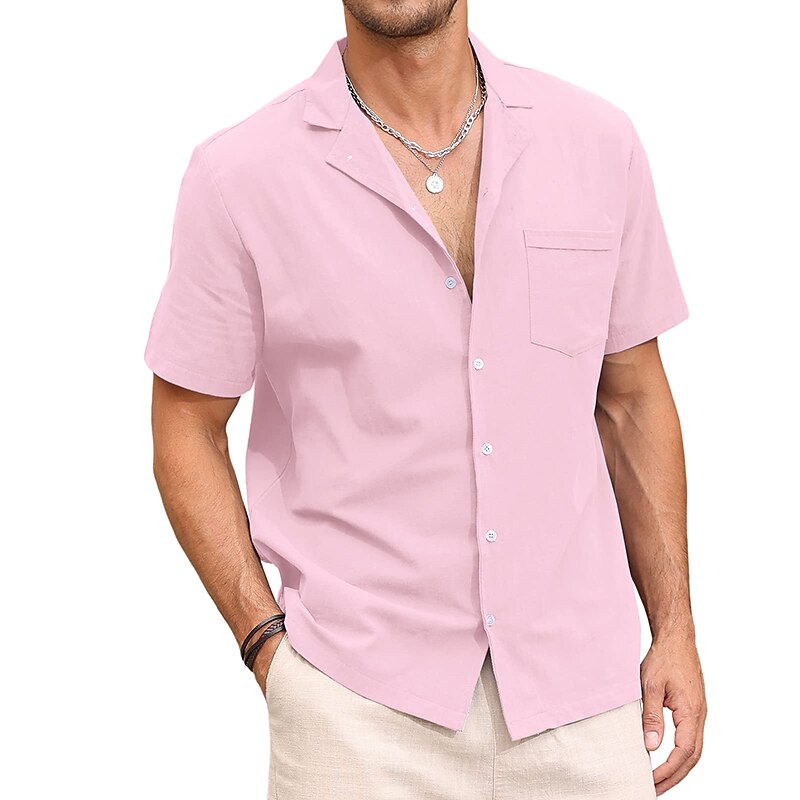 Men's Linen Shirt Summer Shirt Beach Shirt Button Up Shirt Plain Vacation Hawaiian Black White Pink Blue Short Sleeve Lapel Spring & Summer Clothing Apparel Basic2