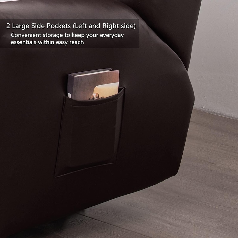 100% Waterproof 3 Seater Recliner Sofa Cover Stretch Pu Leather Black Grey High Elastic Couch Slipcover 3 Seats Cushion Reclining Furniture Protector4