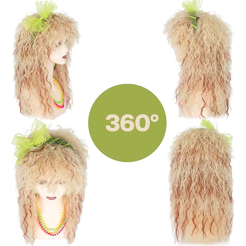 Women 80's Wig Long Curly Blonde Brown Wig for Women 70s 80s Rocker Mullet Hair Funny Party Wig(Only Wigs) Halloween Wigs2