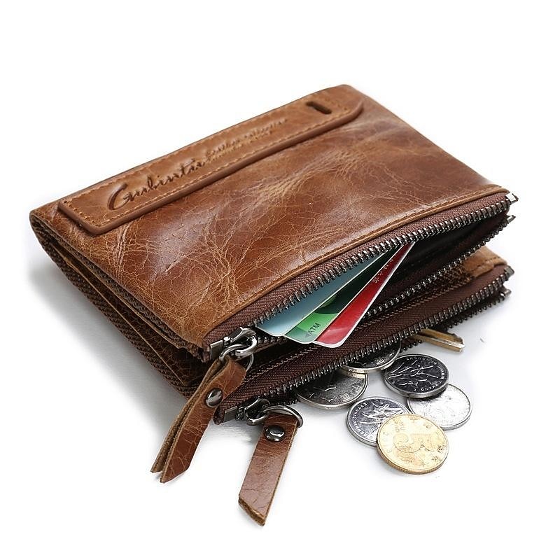 GUBINTU Men Short Wallet Genuine Leather Enterprises Fashion Wallet Crazy Horse Cowhide Double Zipper Wallet3