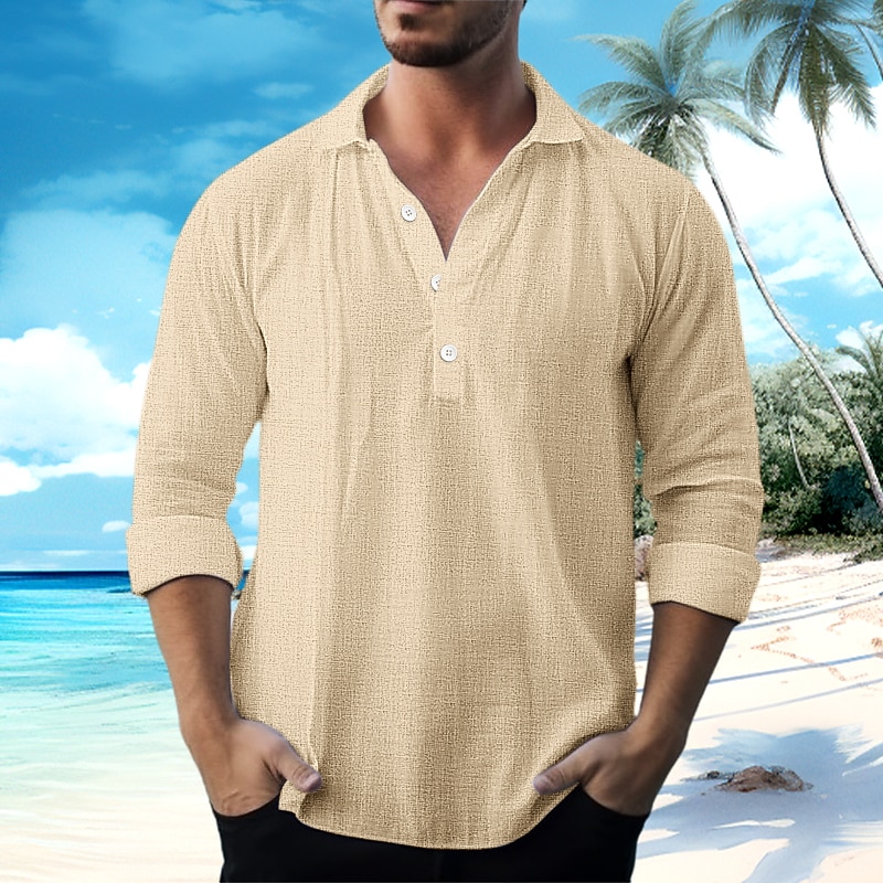 Men's Shirt Linen Shirt Summer Shirt Beach Wear Casual Shirt Plain Vacation Curise White Blue Green Khaki Long Sleeve Turndown Spring & Summer Clothing Apparel3