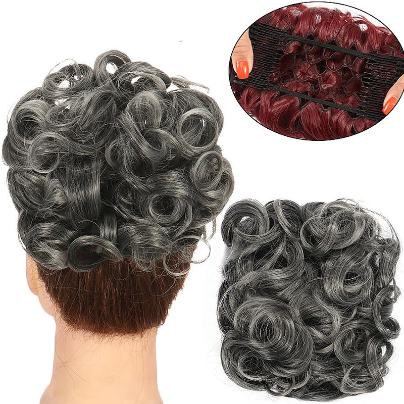 Gorgeous Curly Hair Bun Updo - Synthetic Elastic Band Comb Clips Hair Extension for Women3