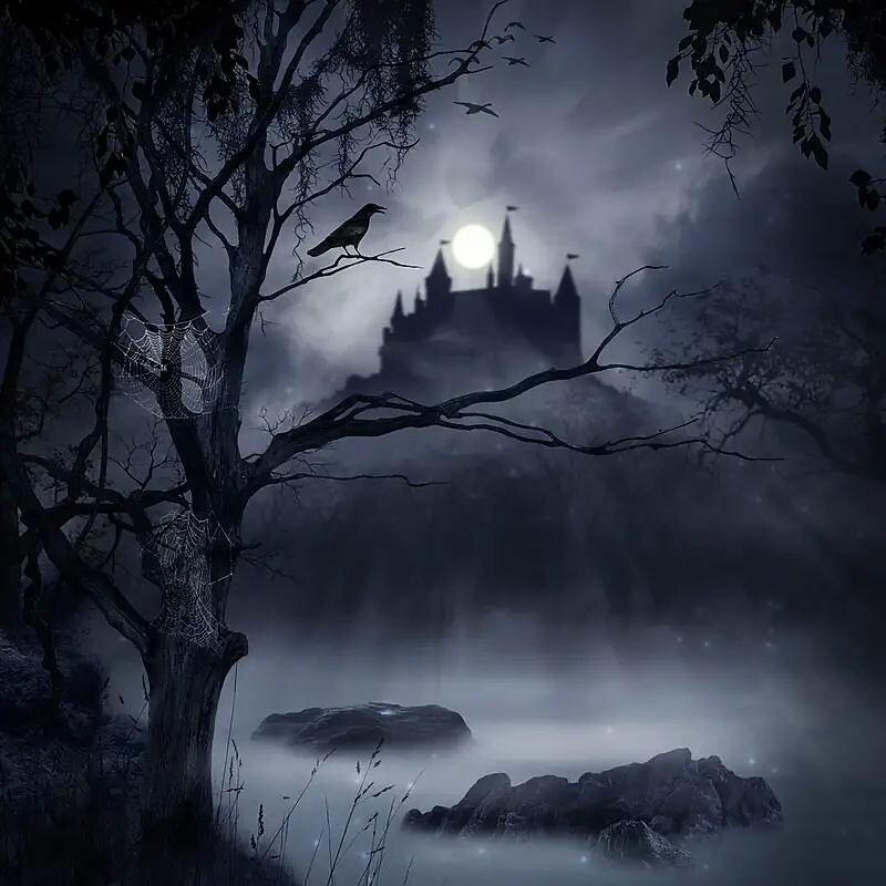 Halloween Wall Art Canvas  Scary Dark Night Scary Castle Crow Bird Halloween Prints and Posters Pictures Decorative Fabric Painting For Living Room Pictures No Frame2