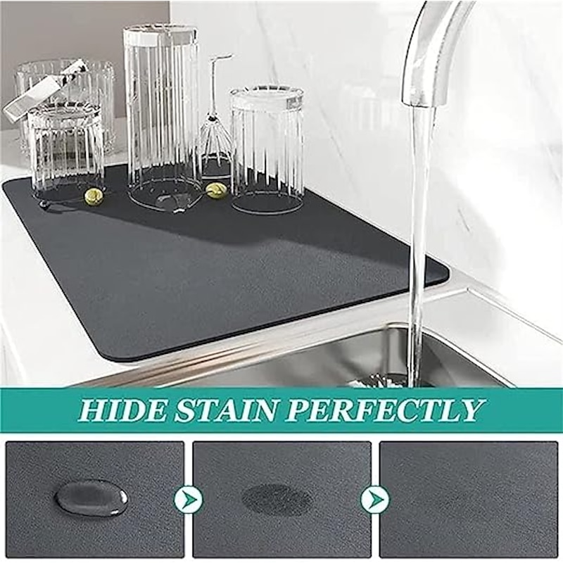kitchen Super Absorbent Draining Mat Kitchen Draining Mat Super Absorbent Kitchen Sink Drainer Counter Mat Anti-Slip Absorbent Draining Mat Kitchen Counter Quick Dry Dish Drainer Mat2