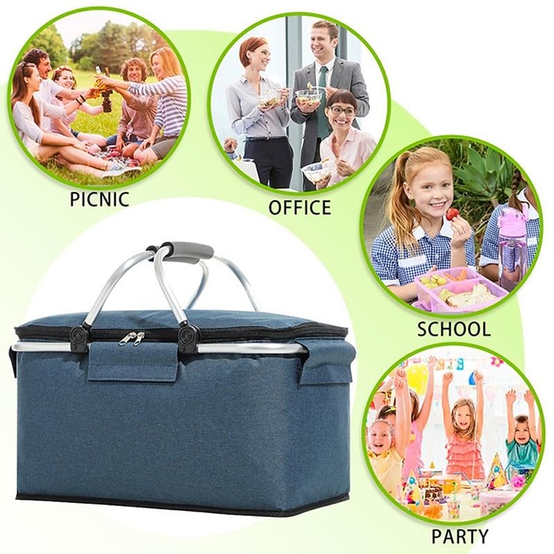24L High Quality Picnic Insulated Folding Handle Picnic Basket Cooler Camping Picnic Basket -Grocery Basket- Laundry Basket -Market Basket-Insulated Strong Aluminum Frame basket Oxford Cloth2