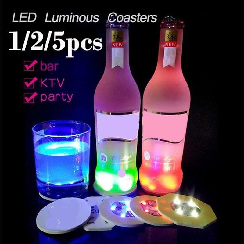 1/2/5pcs LED Coaster Flashing Creative Luminous Bottle LED Light Cup Sticker Mat Bar Club Party Supply Coaster Decor